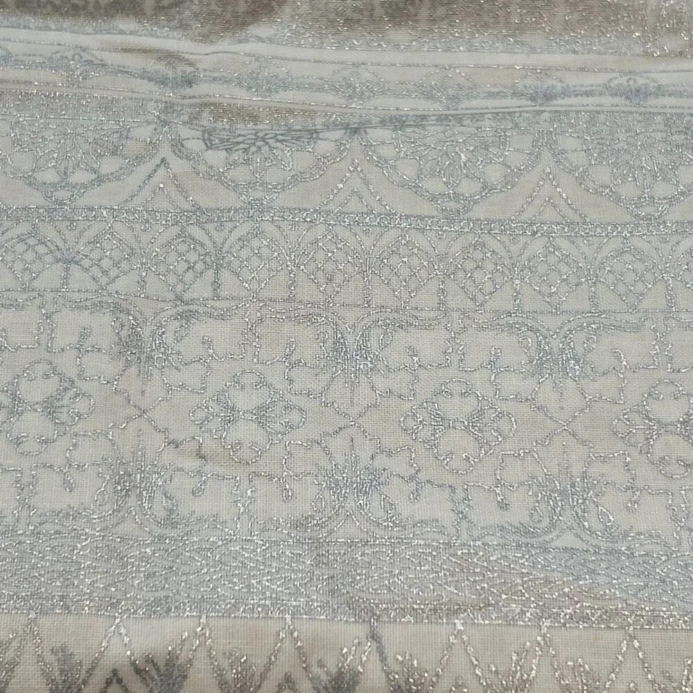 Kaufman Linens & Lace Cotton Quilting Fabric Arlene Linton Silver Metallic Print